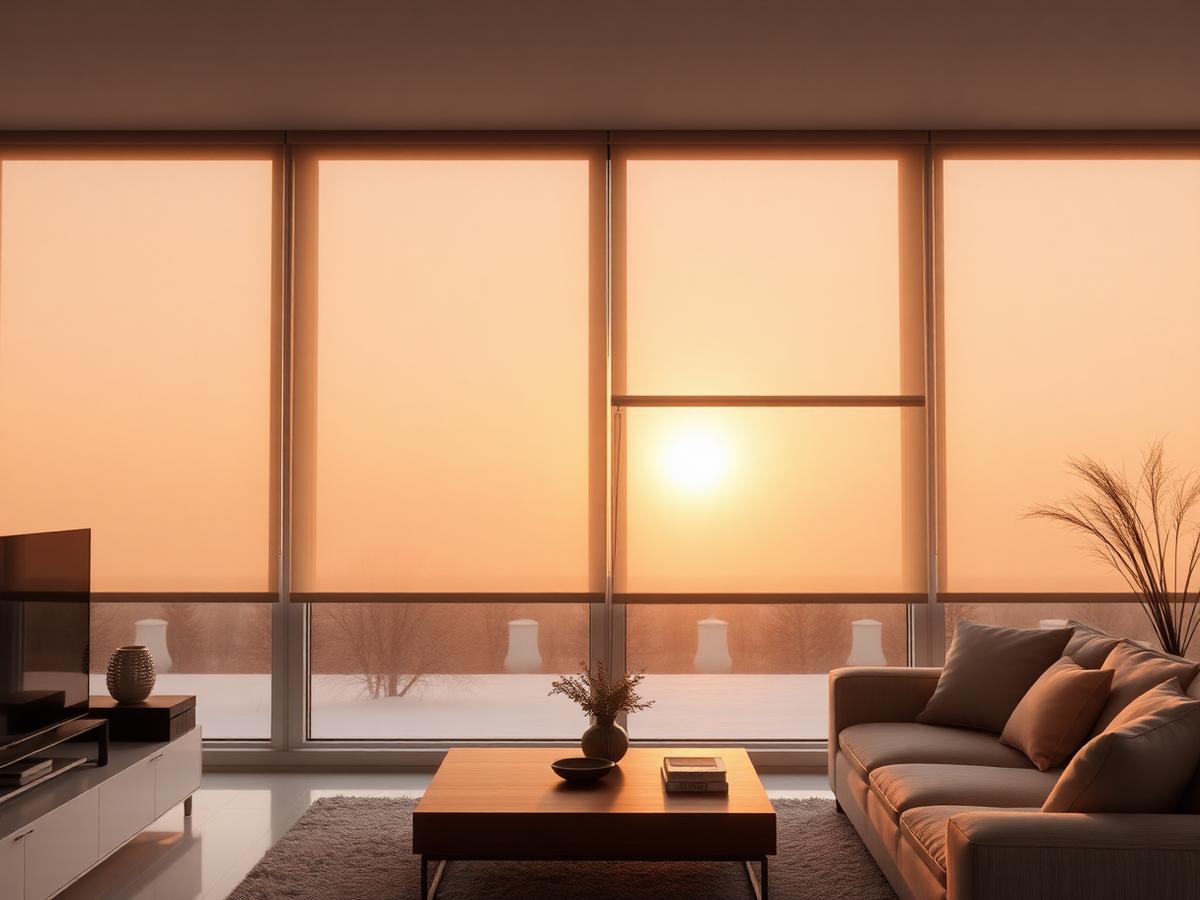 Modern roller blinds at sunset