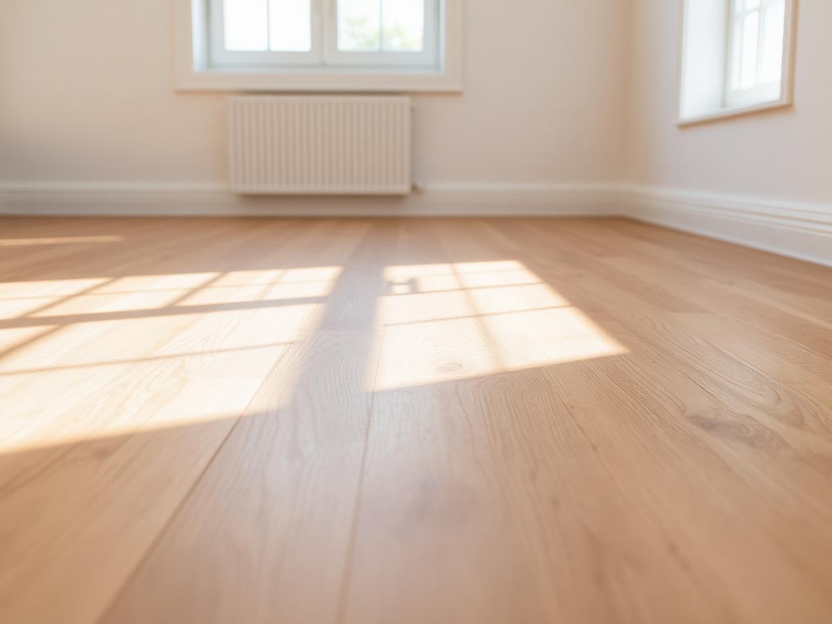 Warm oak wooden flooring in sunlit room